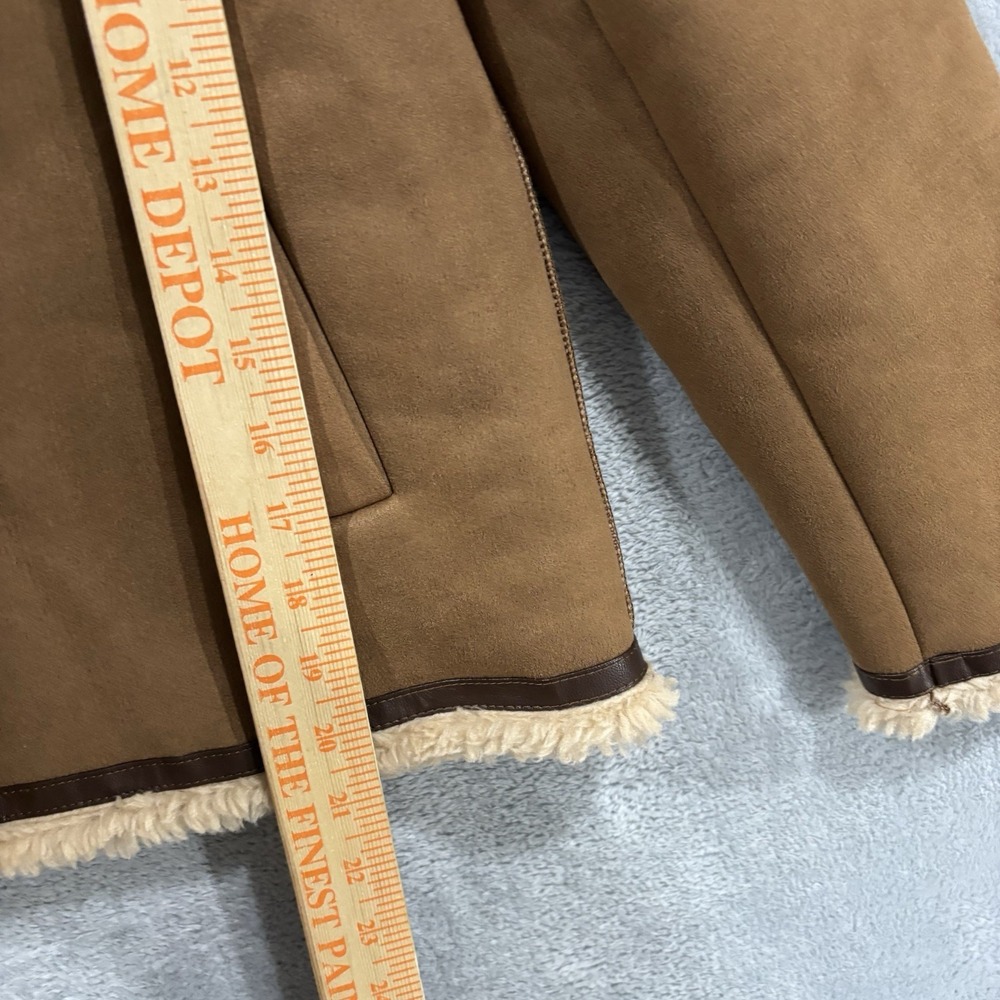 Fashion Classic Sherpa Faux Suede Jacket Womens S - M Button Quiet Luxury Beige - Picture 5 of 7